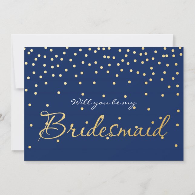 Blue & Gold Foil Confetti Dots BRIDESMAID CARD Einladung (Vorderseite)