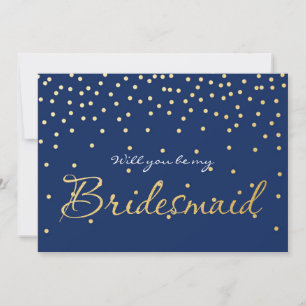 Blue & Gold Foil Confetti Dots BRIDESMAID CARD Einladung