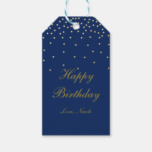 Blue & Gold Foil Confetti Dots Party Geschenk Tag Geschenkanhänger
