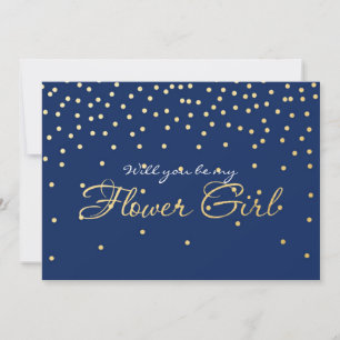 Blue Gold Foil Confetti FLOWER GIRL Card Einladung
