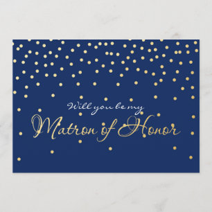 Blue Gold Foil Confetti MATRON EONOR Card Einladung