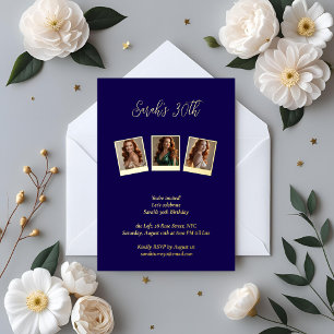 Blue & Gold Foil Foto 30. Geburtstag Folieneinladung