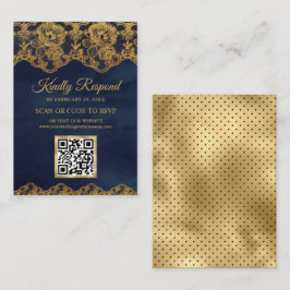 Blue Gold Foil Lace QR Code UAWG Wedding Website Begleitkarte