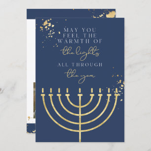 Blue Gold Foil Menorah Hanukkah Card Einladung