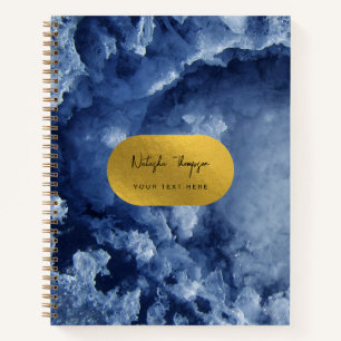 Blue Gold Foil Sea Crystals Signature Script Notizbuch