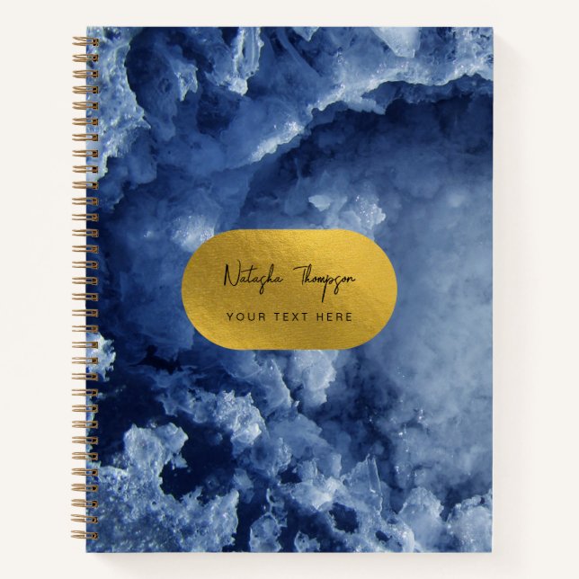 Blue Gold Foil Sea Crystals Signature Script Notizbuch (Vorderseite)