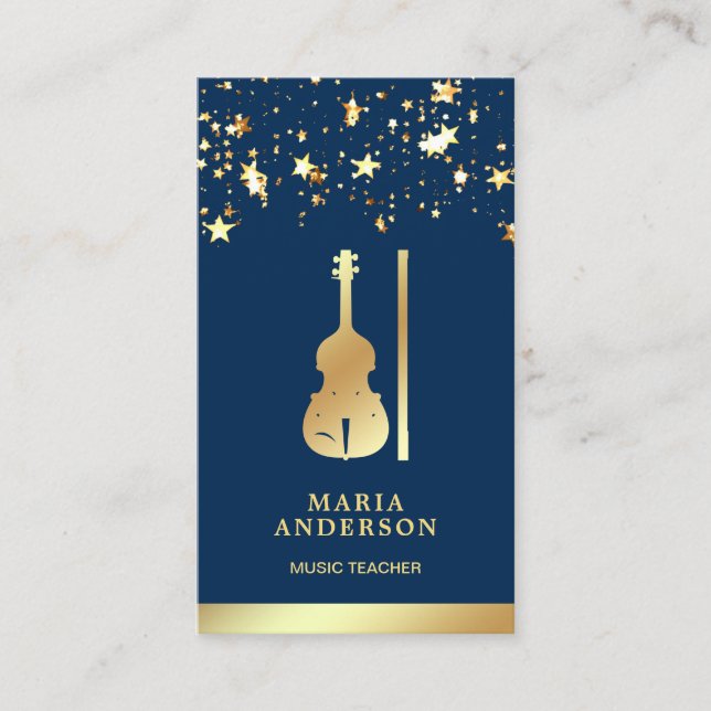 Blue Gold Foil Violine Musiklehrer Violinist Visitenkarte (Vorderseite)