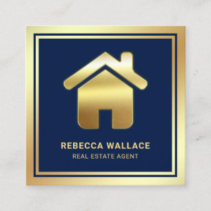 Blue Gold Foil Zuhause Logo Real Anwesen Agent Quadratische Visitenkarte