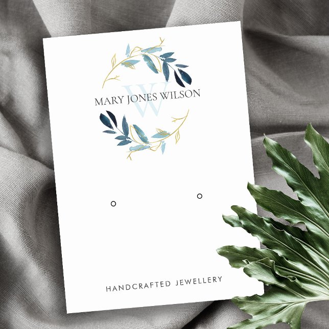 BLUE GOLD FOLIAGE MONOGRAM EARRING DISPLAY LOGO VISITENKARTE (Von Creator hochgeladen)