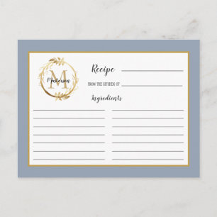 Blue Gold Foliage Monogram Rezept Card Postkarte