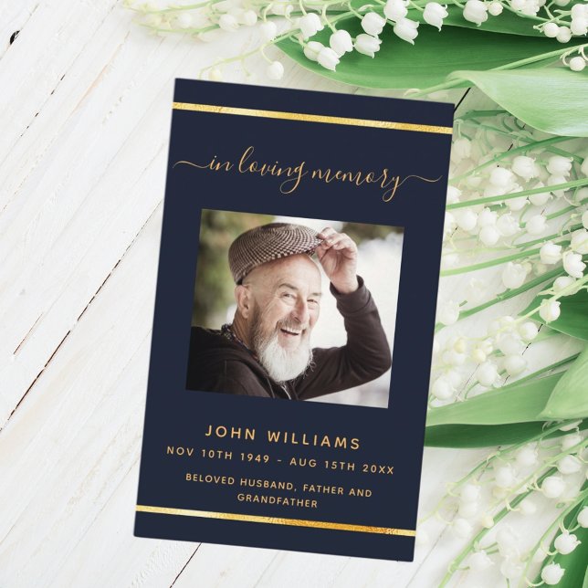 Blue Gold Foto elegante Beerdigungskarte Visitenkarte (Von Creator hochgeladen)
