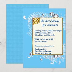Blue & Gold Frame & Diamonds Image Brautparty Einladung
