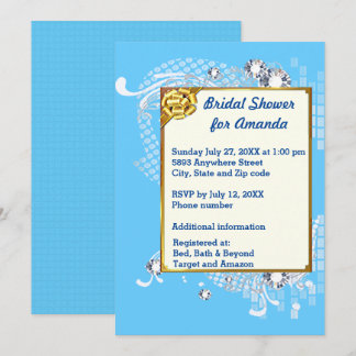Blue & Gold Frame & Diamonds Image Brautparty Einladung