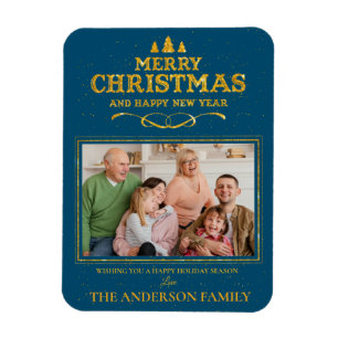 Blue Gold Frohe Weihnachten Glück Neujahr Foto Magnet