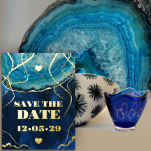 Blue Gold Galaxy Agate Wedding SPEICHERN DAS DATUM