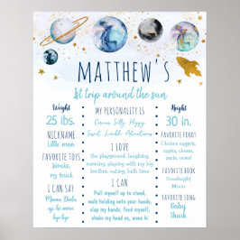 Blue Gold Galaxy Space Erster Geburtstag Meilenste Poster