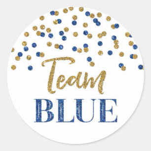 Blue Gold Gender Reveal Baby Shower Team Blue Runder Aufkleber