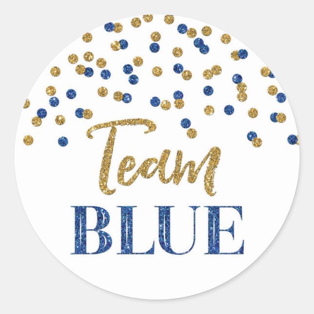 Blue Gold Gender Reveal Baby Shower Team Blue Runder Aufkleber (Vorderseite)