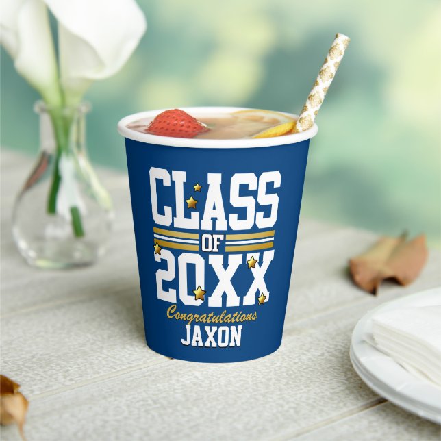 Blue|Gold Geschlossen Class Year Paper Cups Pappbecher (In Situ)