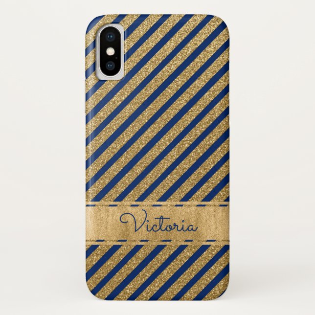 Blue, Gold gestreifte Case-Mate iPhone X Fall Hülle (Rückseite)