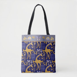 Blue Gold Giraffe Boho Muster