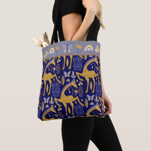 Blue Gold Giraffe Boho Muster