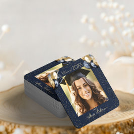 Blue Gold Glitter Balloon Graduation Party Photo Rechteckiger Pappuntersetzer