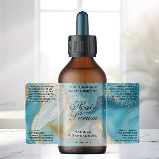 Blue Gold Glitter Cosmetics Dropper Bottle Label (Von Creator hochgeladen)