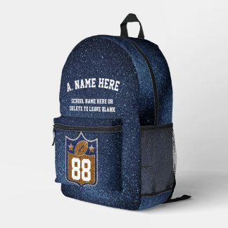 Blue & Gold Glitter Football Player Team Spirit Bedruckter Rucksack