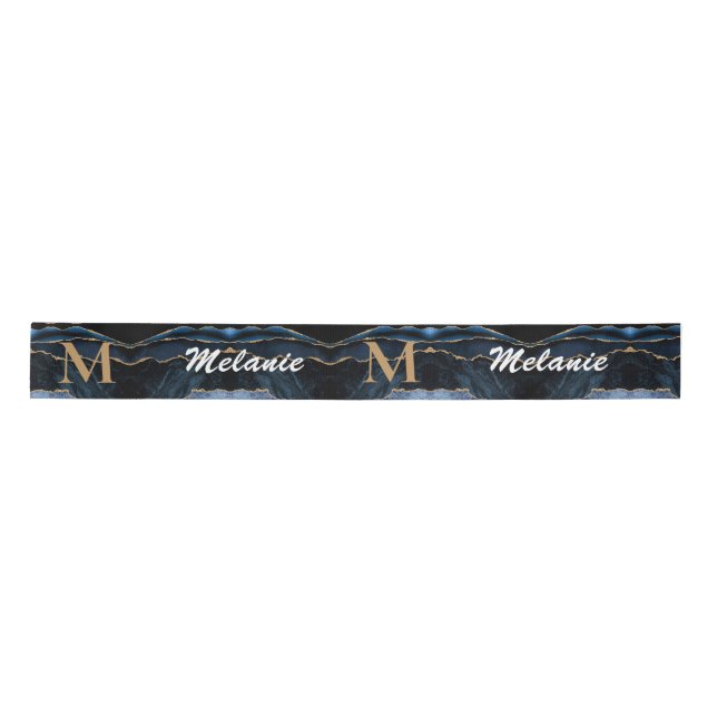 Blue Gold Glitter Ribbon Your Name and Letter Satinband (Vorderseite)