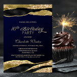 Blue Gold Glitzer 16. Geburtstagsparty Einladung<br><div class="desc">Laden Sie Ihre Freunde und Lieben zu Ihrer 16. Geburtstagsparty mit dieser modernen marineblauen und goldenen Geburtstagsfeier ein.</div>