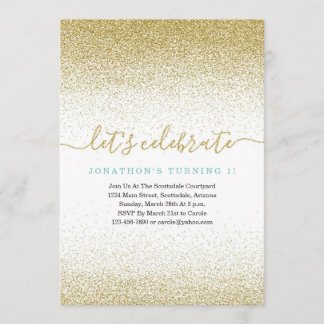 Blue & Gold Glitzer 1. Geburtstag Einladung 1.