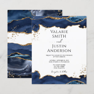 Blue Gold Glitzer Agate Hochzeitseinladung