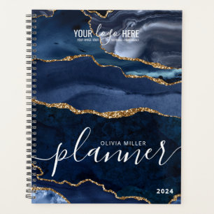 Blue Gold Glitzer Agate Marble Business Logo Planer