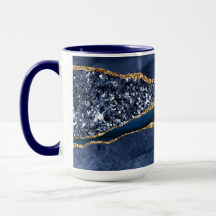 Blue Gold Glitzer Agate Marble Tasse