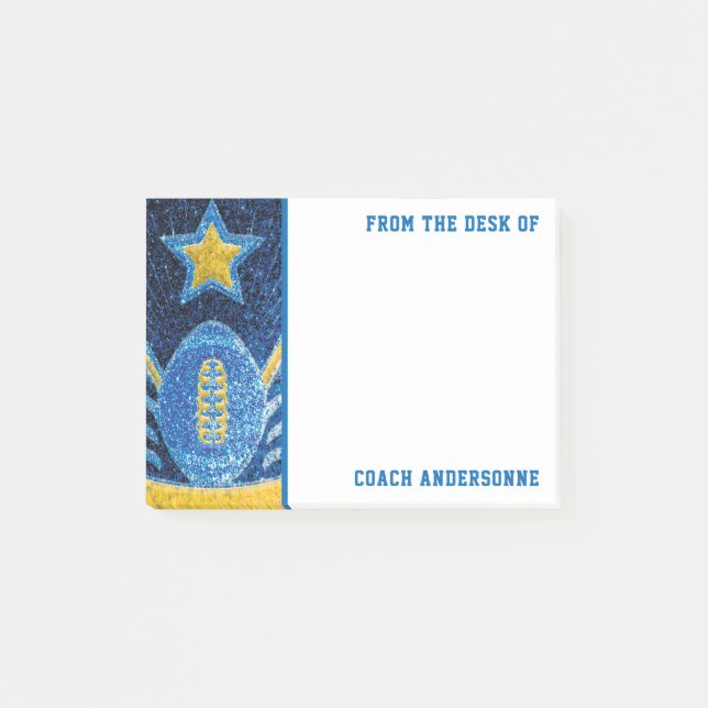 Blue Gold Glitzer American Football Coach Vathers Post-it Klebezettel (Vorderseite)