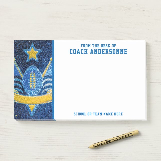 Blue Gold Glitzer American Football Coach Vathers Post-it Klebezettel (Auf Schreibtisch)