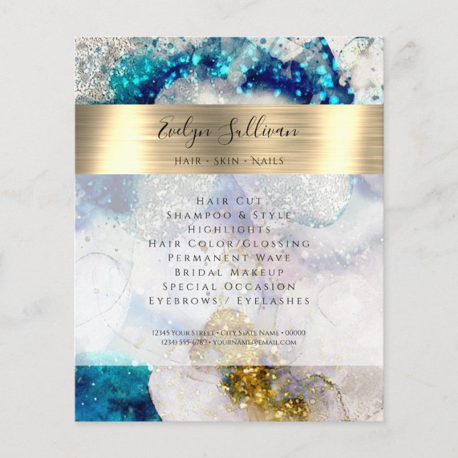 Blue Gold Glitzer Aquarell Flyer (Vorne)