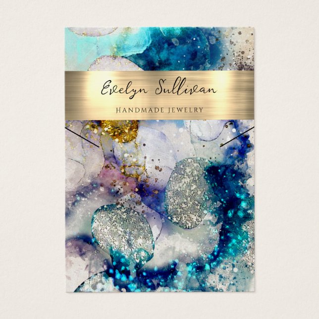 Blue Gold Glitzer Aquarellketten-Display-Karte (Vorderseite)