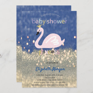 Blue, Gold Glitzer Bokeh, Swan Baby Showroom Einladung
