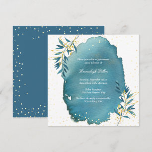 Blue Gold Glitzer Botanisches Quinceanera Party Einladung