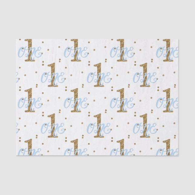 Blue & Gold Glitzer Confetti 1. Geburtstag Party Seidenpapier (Vorderseite)