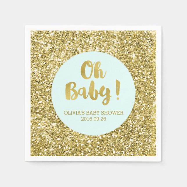 Blue Gold Glitzer Confetti Oh Baby Dusche Serviette (Vorderseite)