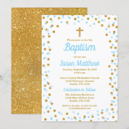 Blue & Gold Glitzer Confetti Taufe Einladung