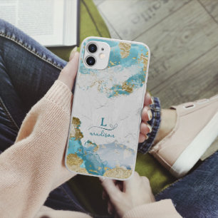 Blue Gold Glitzer Custom Monogram Case-Mate iPhone Hülle