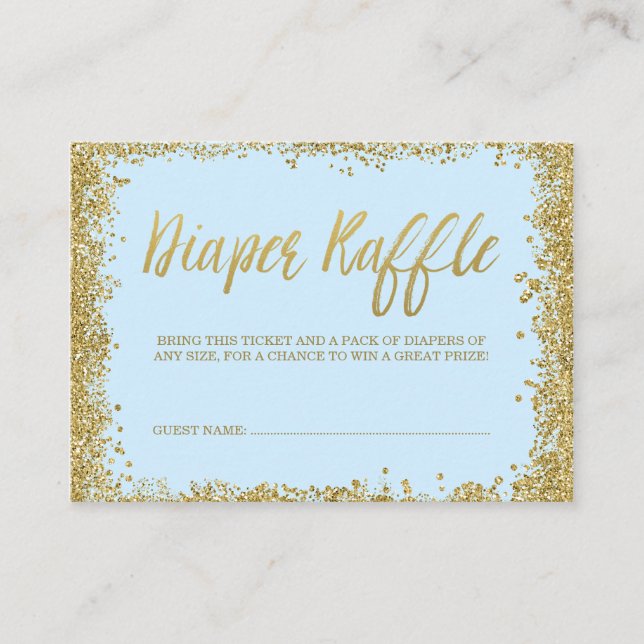 Blue Gold Glitzer Diaper Raffel Ticket Begleitkarte (Vorderseite)