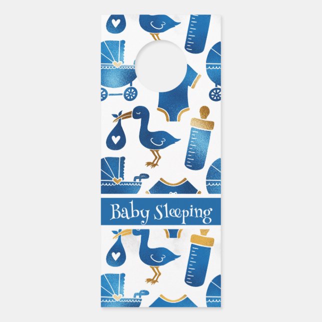 Blue Gold Glitzer Kinderzimmer Baby Bottle Carriag Türanhänger (Vorderseite)