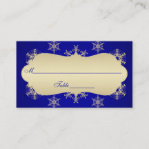 Blue, Gold Glitzer LOOK Snowflakes Placecards