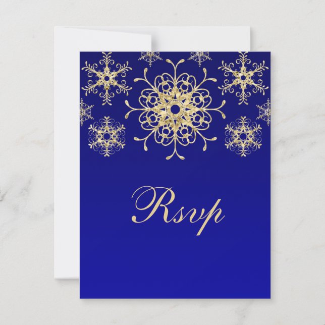 Blue, Gold Glitzer LOOK Snowflakes RSVP Card (Vorderseite)