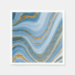 Blue Gold Glitzer Marble Elegante Abstrakt Serviette
